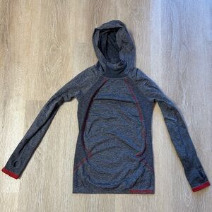 NIKE PRO Gray and Red Hooded Long Sleeve Top